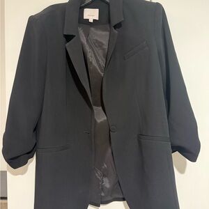 Cinq à Sept Classic Black Blazer Khloe Ruched-Cuff Blazer